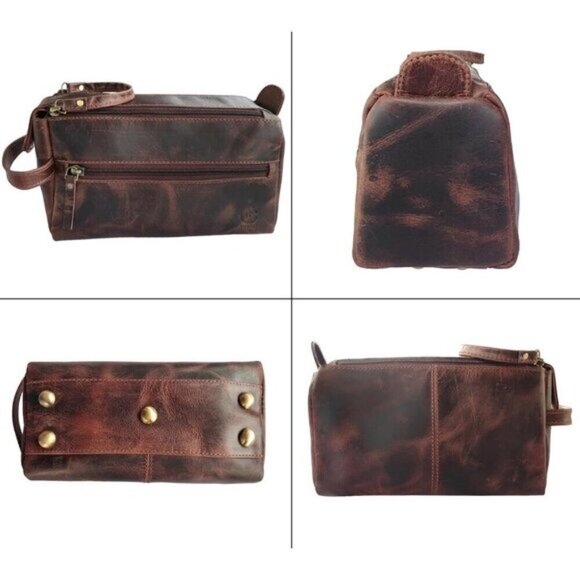 Rustic Town Buffalo Leather Toiletry Bag Vintage Travel Dope Kit Waterproof - Picture 6 of 7